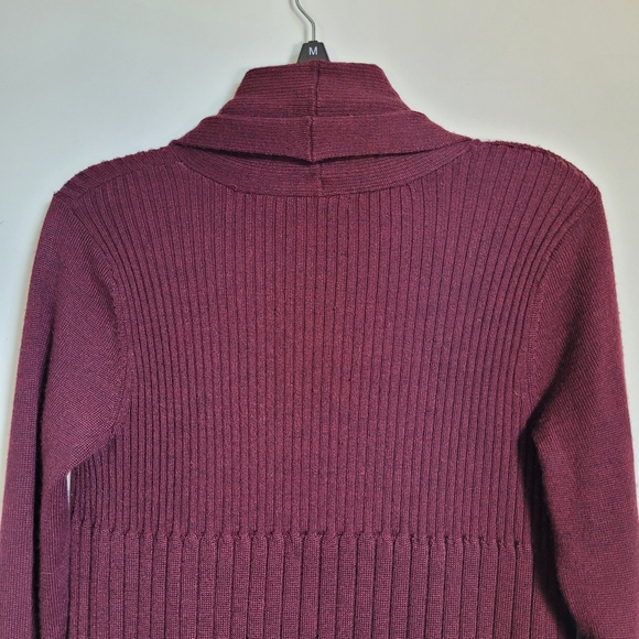 H&M Sz Sm Long Cardigan Sweater Duster Women’s Burgandy Open Front Ribbed Knit - Picture 8 of 11